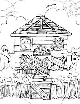Free Haunted House Coloring Pages Line Drawing printable