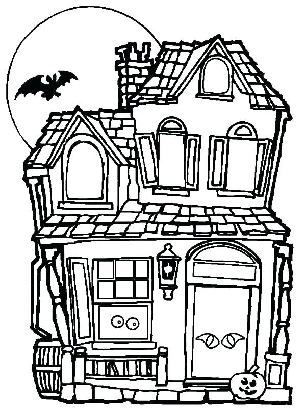 Free Haunted House Coloring Pages and Bat printable