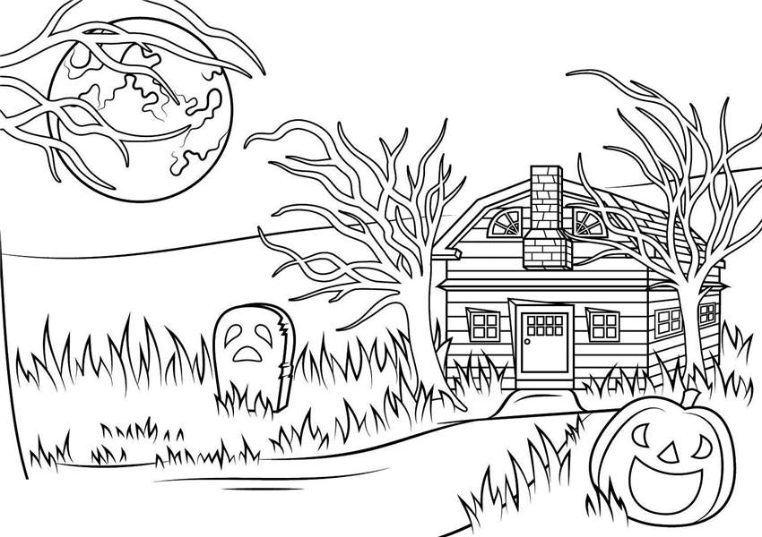 Free Haunted House Coloring Pages for Kids printable