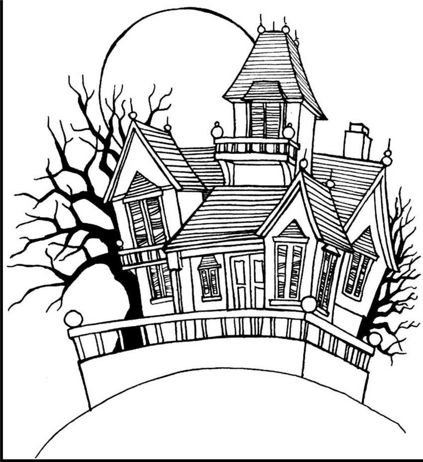 Free Haunted House Coloring Pages printable
