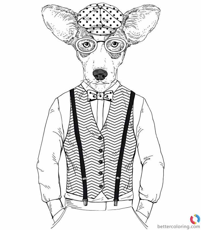 Free Hipster Coloring Pages Dog Man printable