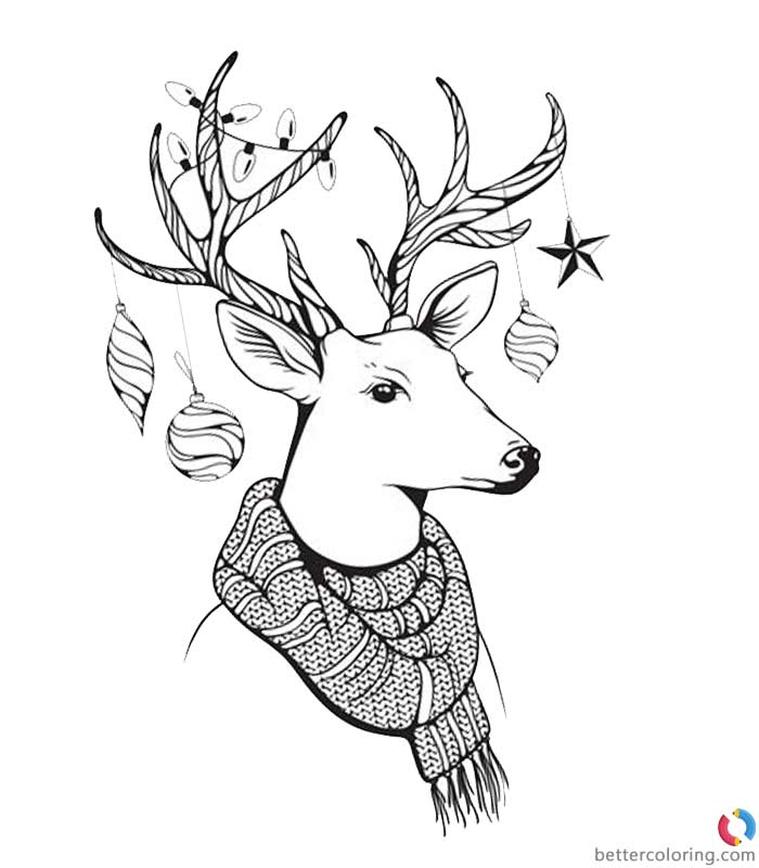 Free Hipster Coloring Pages Three Deer with Scarf printable