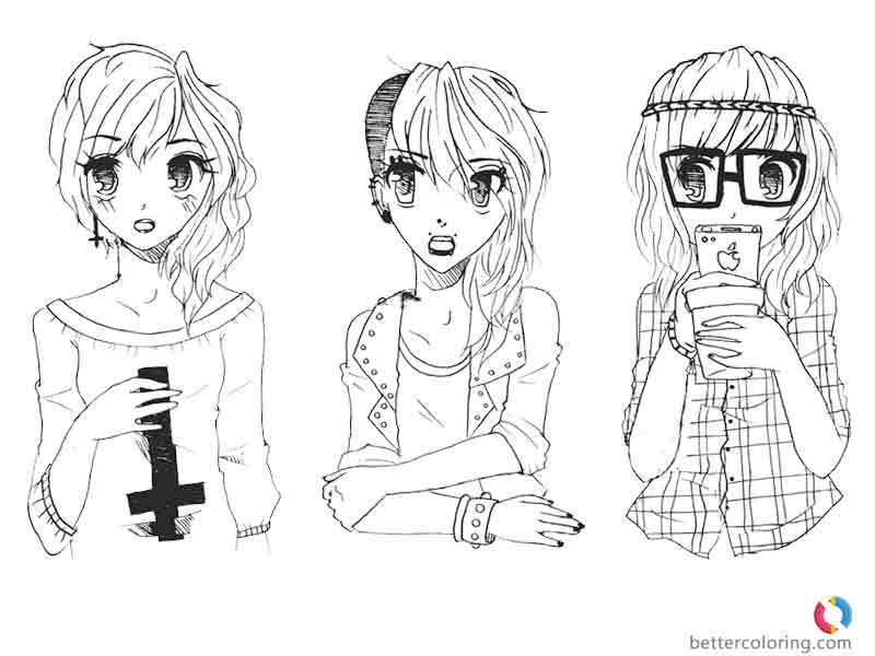 Hipster Coloring Pages Three Girls - Free Printable Coloring Pages