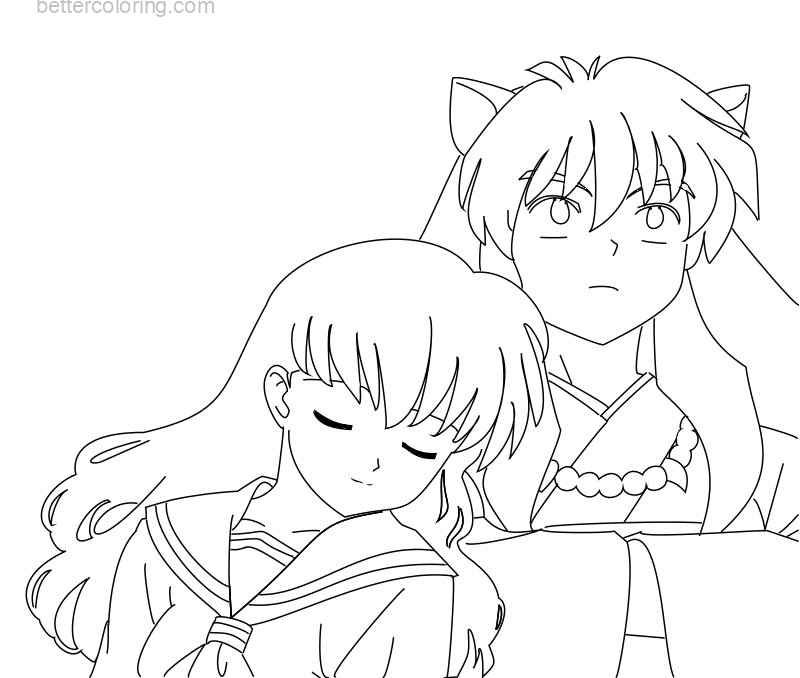 InuYasha Coloring Pages Inuyasha and Kagome Lineart by Bodici22 - Free