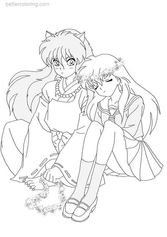 Free InuYasha Coloring Pages Kagome and Inuyasha by Bunnyqueeks printable