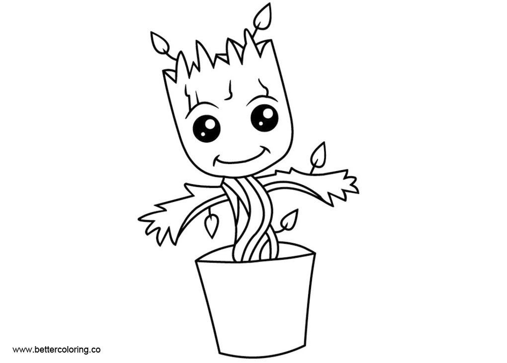 Free Line Drawing of Baby Groot Coloring Pages printable