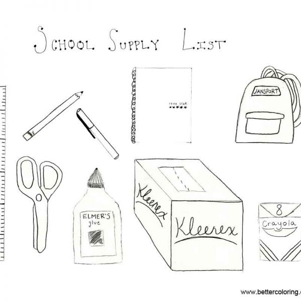 School Supplies List Coloring Pages - Free Printable Coloring Pages