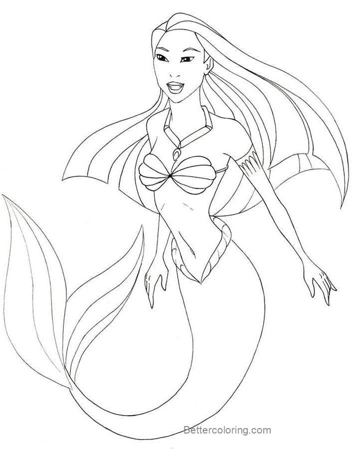 Free Mermaid Pocahontas Coloring Pages by Line attemp printable