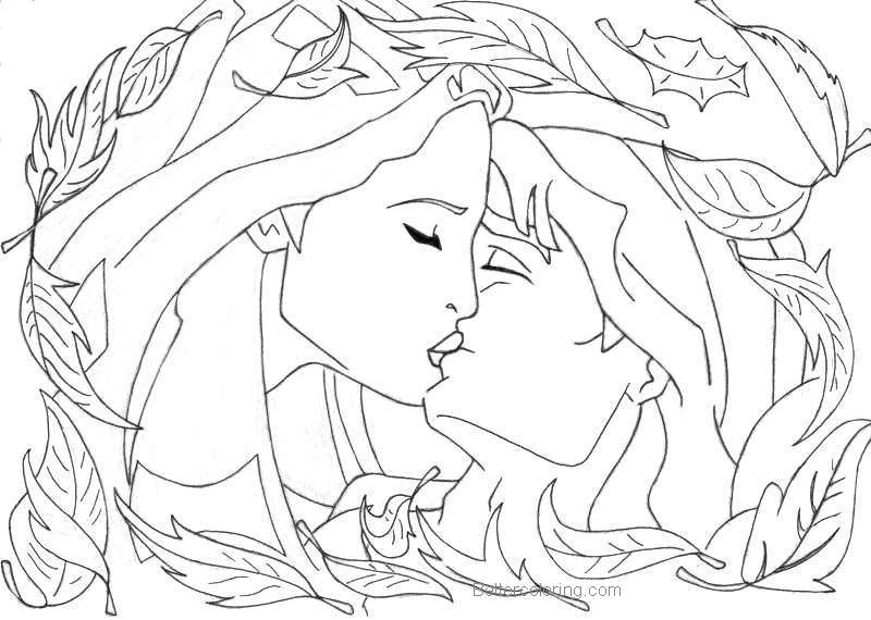 Free Pocahontas Coloring Pages Kissing Drawn by lizzzy art printable
