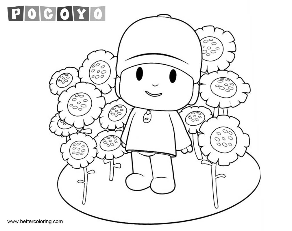 Pocoyo Coloring Pages with Sunflowers - Free Printable ...