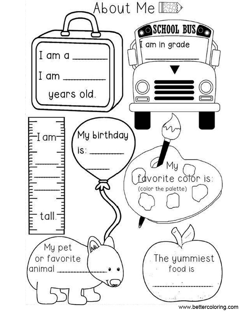 Free Preschool All About ME Coloring Pages Worksheets printable