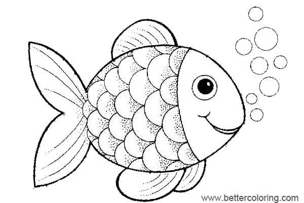 Free Rainbow Fish Coloring Pages with Bubbles printable
