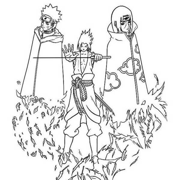 Naruto Coloring Pages Naruto Uzumaki - Sasuke Itachi And Naruto Coloring Pages 600x600