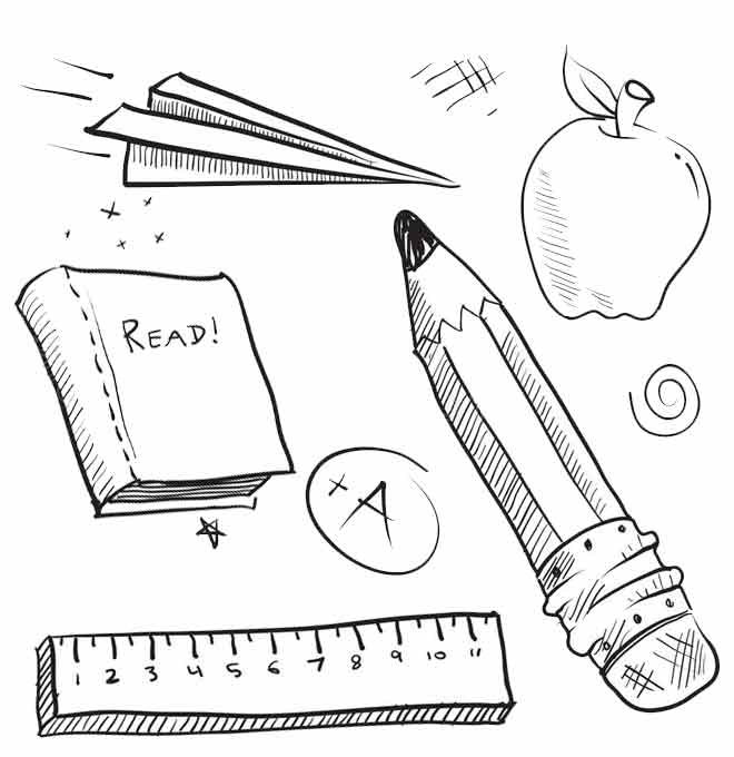 Free School Supplies Coloring Pages Book Ruler and Pencil printable