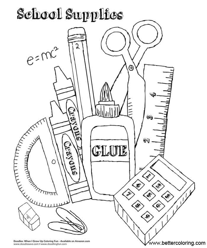 Free School Supplies Coloring Pages Line Art printable