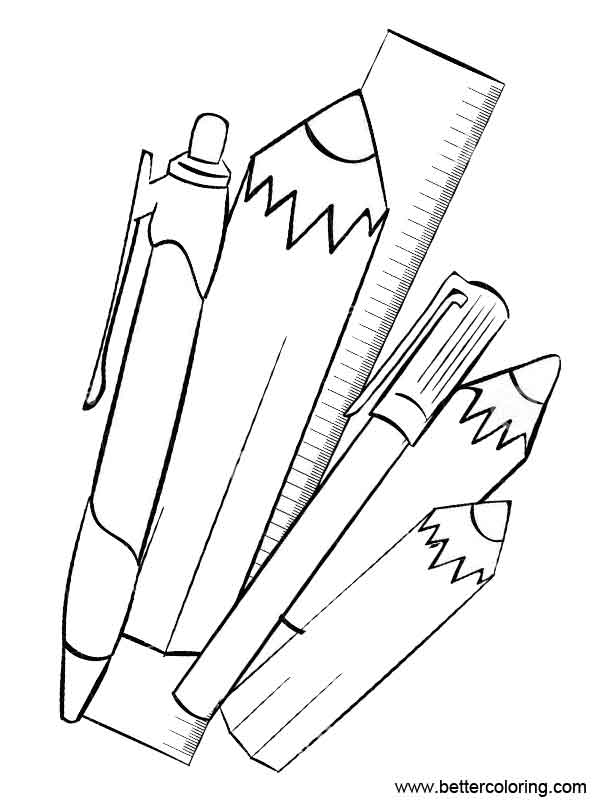 Free School Supplies Coloring Pages Pencils and Ruler printable