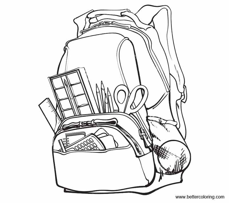 Free School Supplies Coloring Pages with School Bag printable