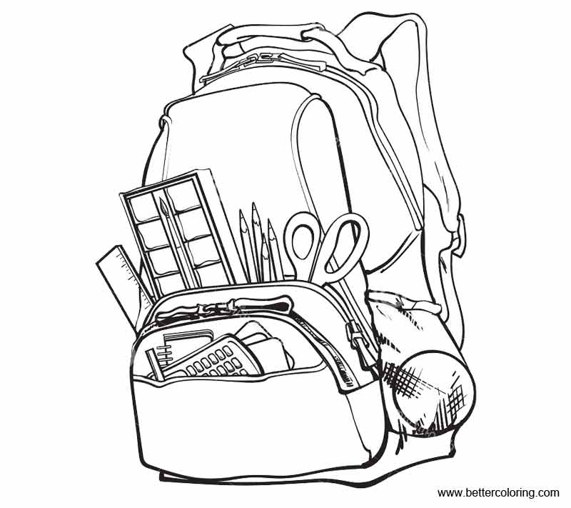 Download School Supplies Coloring Pages with School Bag - Free Printable Coloring Pages