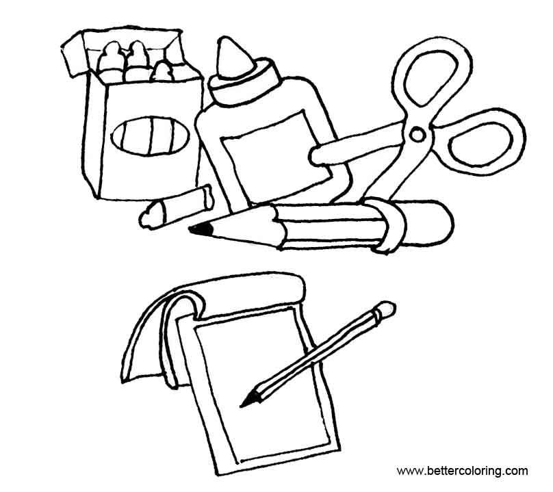 School Supplies Coloring Sheet