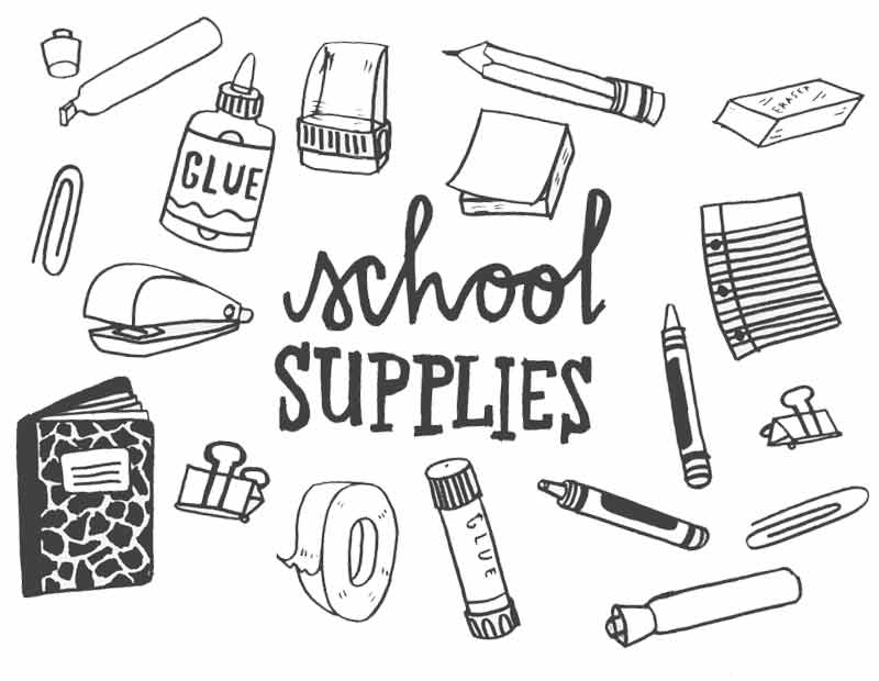 School Supplies Coloring Page