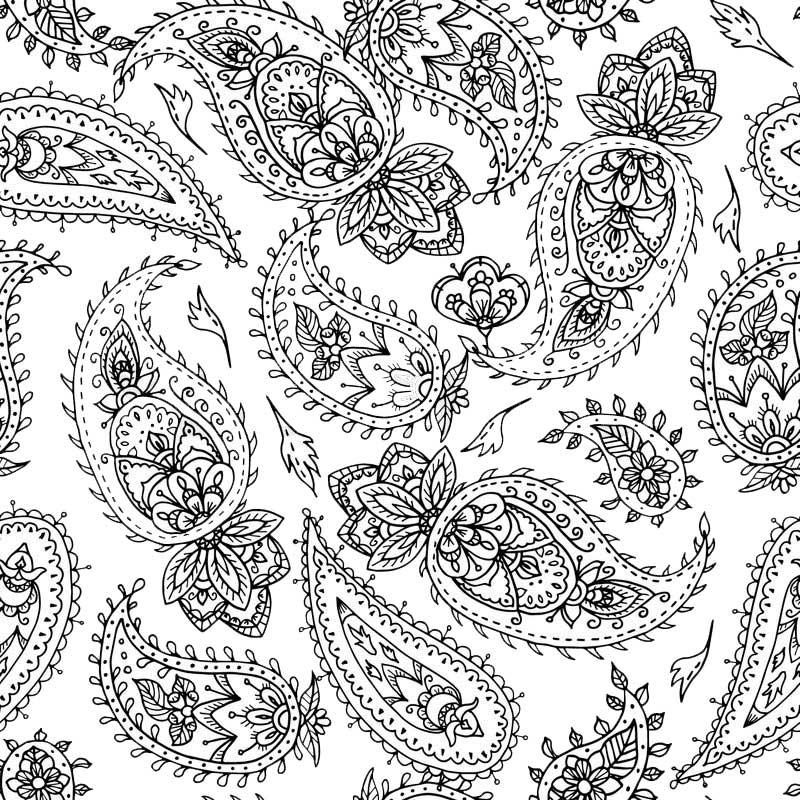 Free Seamless Indian Paisley Coloring Pages printable