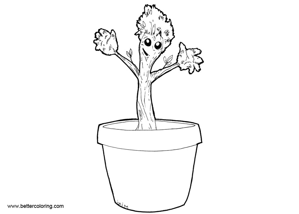 Free Small Baby Groot Coloring Pages in Pot printable