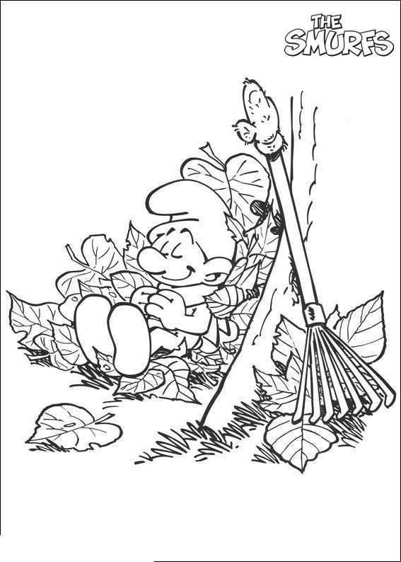 Free Smurfs Coloring Pages Sleeping in Leaves printable