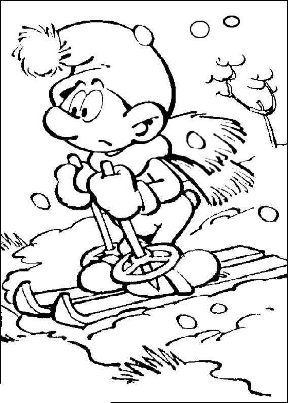 Free Smurfs Coloring Pages Winter Sports printable