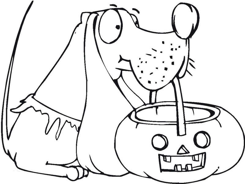Free Dog and Halloween Pumpkins Coloring Pages printable