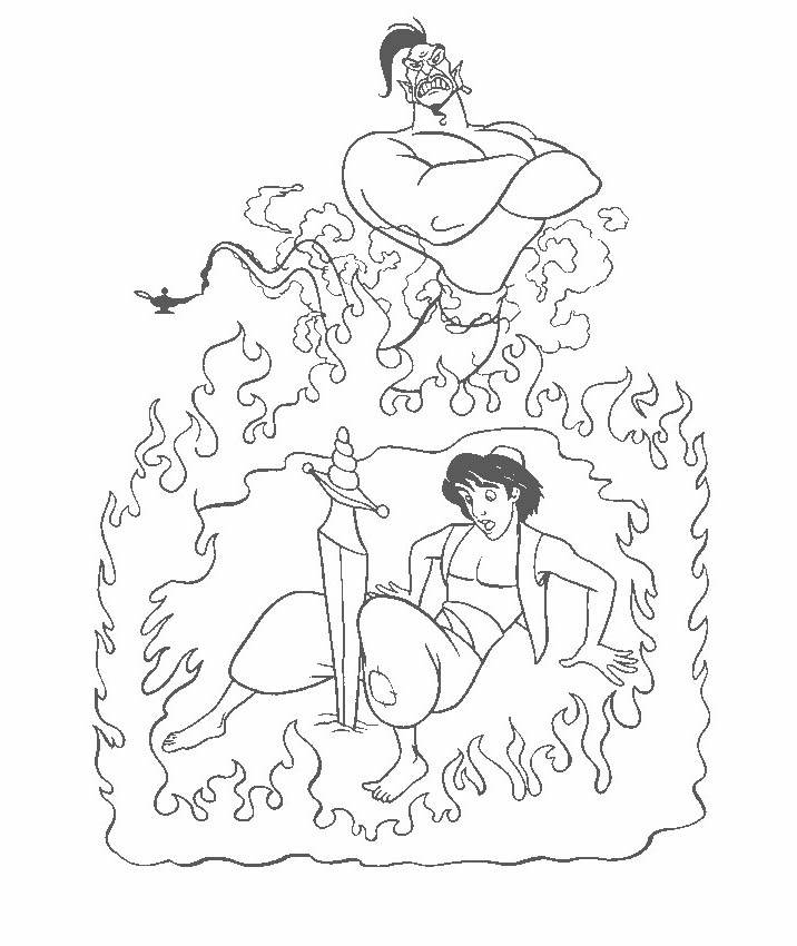 Free Fancy Aladdin Coloring Pages Black and White printable
