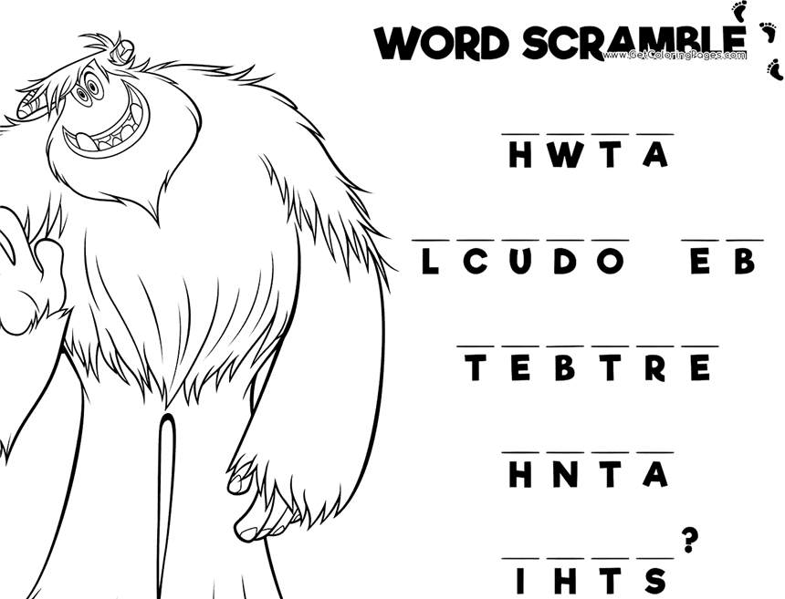Free Printable Smallfoot Coloring Pages Linear Word Scramble Activity printable
