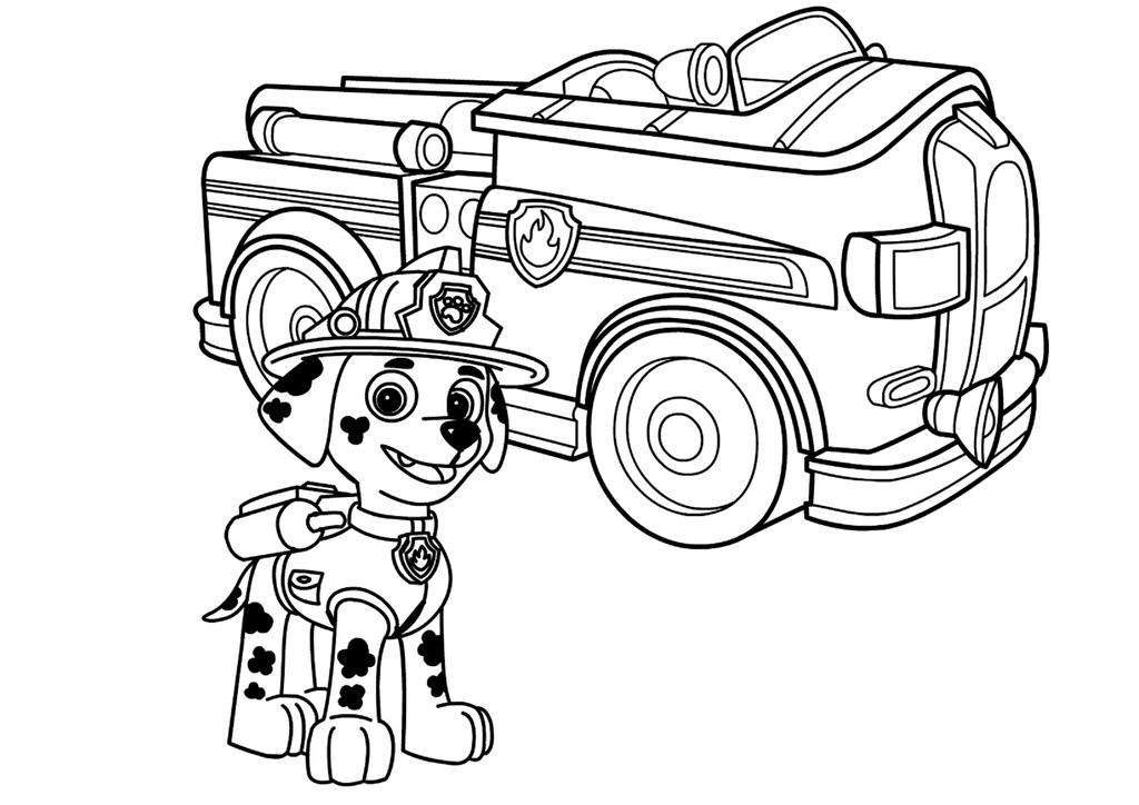  Paw Patrol Marshall Fire Truck Coloring Page with simple drawing