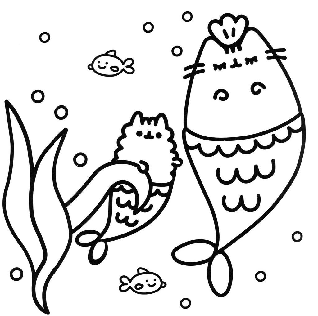 Pusheen Cat Coloring Pages Two Mermaids Coloring Sheets