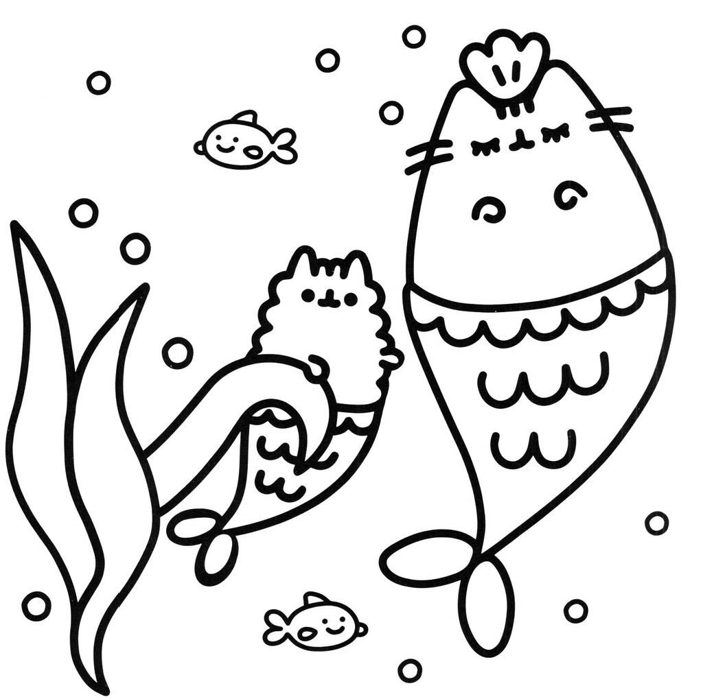 Pusheen Cat Coloring Pages Two Mermaids Coloring Sheets - Free