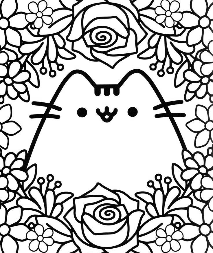 Pusheen Cat And Flowers Coloring Pages - Free Printable Coloring Pages