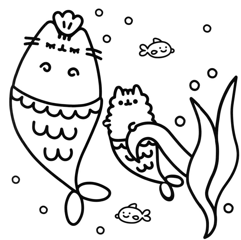 Pusheen Cat Swimming Under The Sea Coloring Pages Free Printable The 