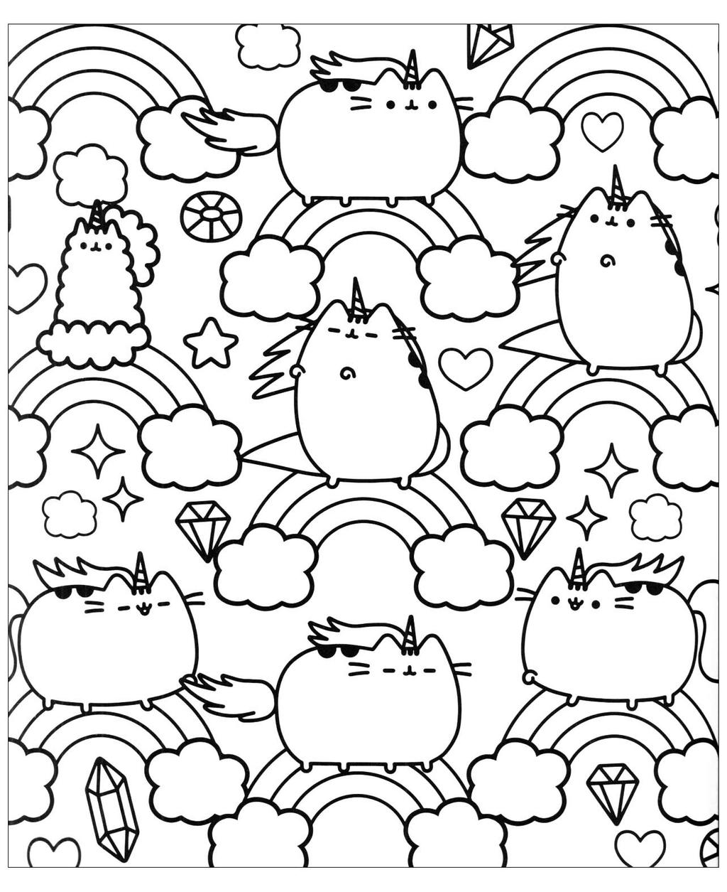 Rainbow Pusheen Cat Coloring Pages - Free Printable Coloring Pages