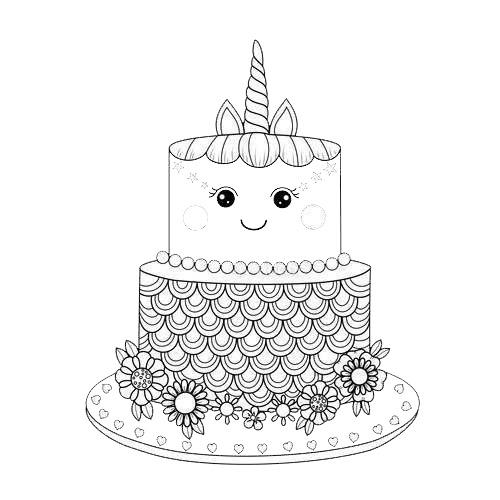 Cute Unicorn Cake Coloring Pages - Free Printable Coloring Pages