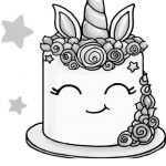 Smiling Unicorn Cake Coloring Pages - Free Printable Coloring Pages