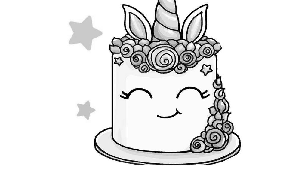 Unicorn Cake Coloring Pages Black and White - Free Printable Coloring Pages