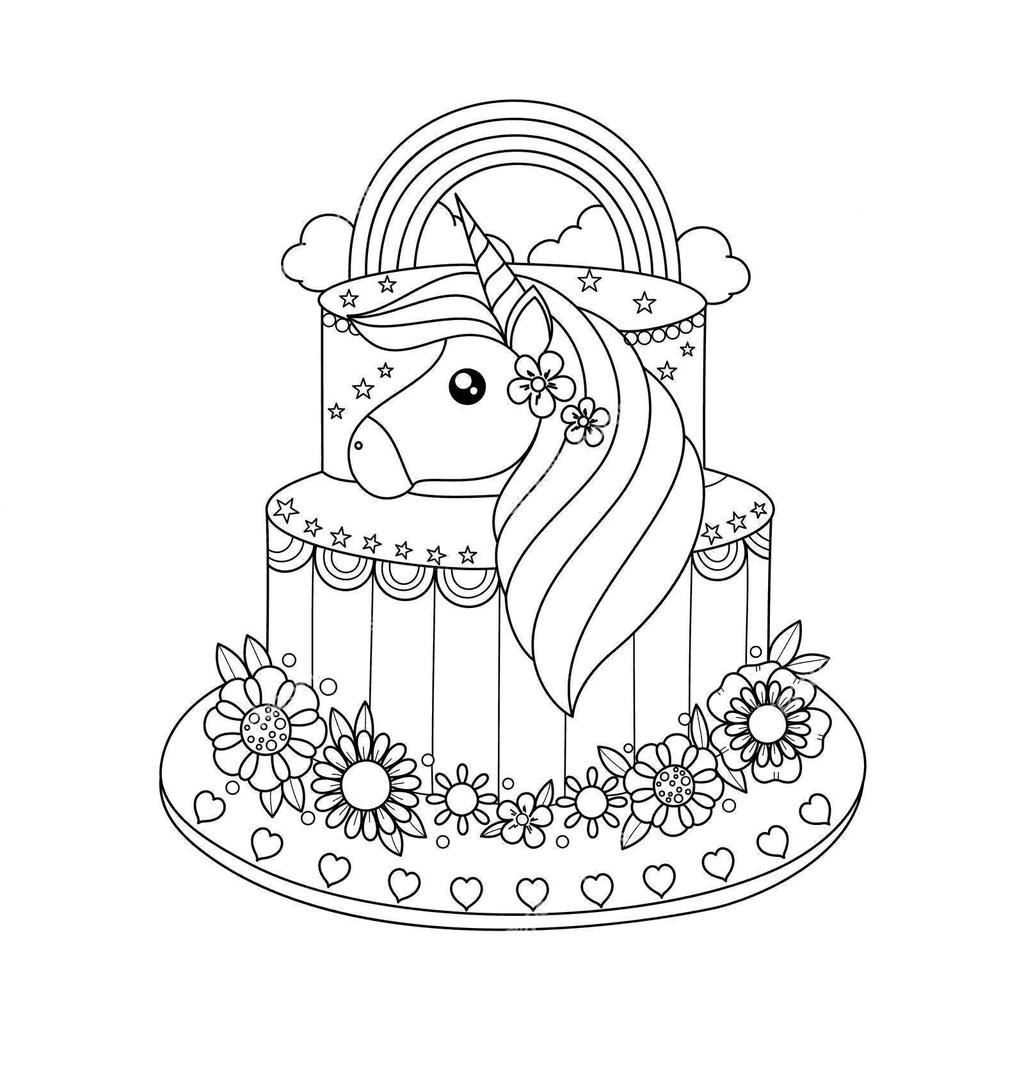 Free Unicorn Cake Coloring Pages Drawing Pictures printable