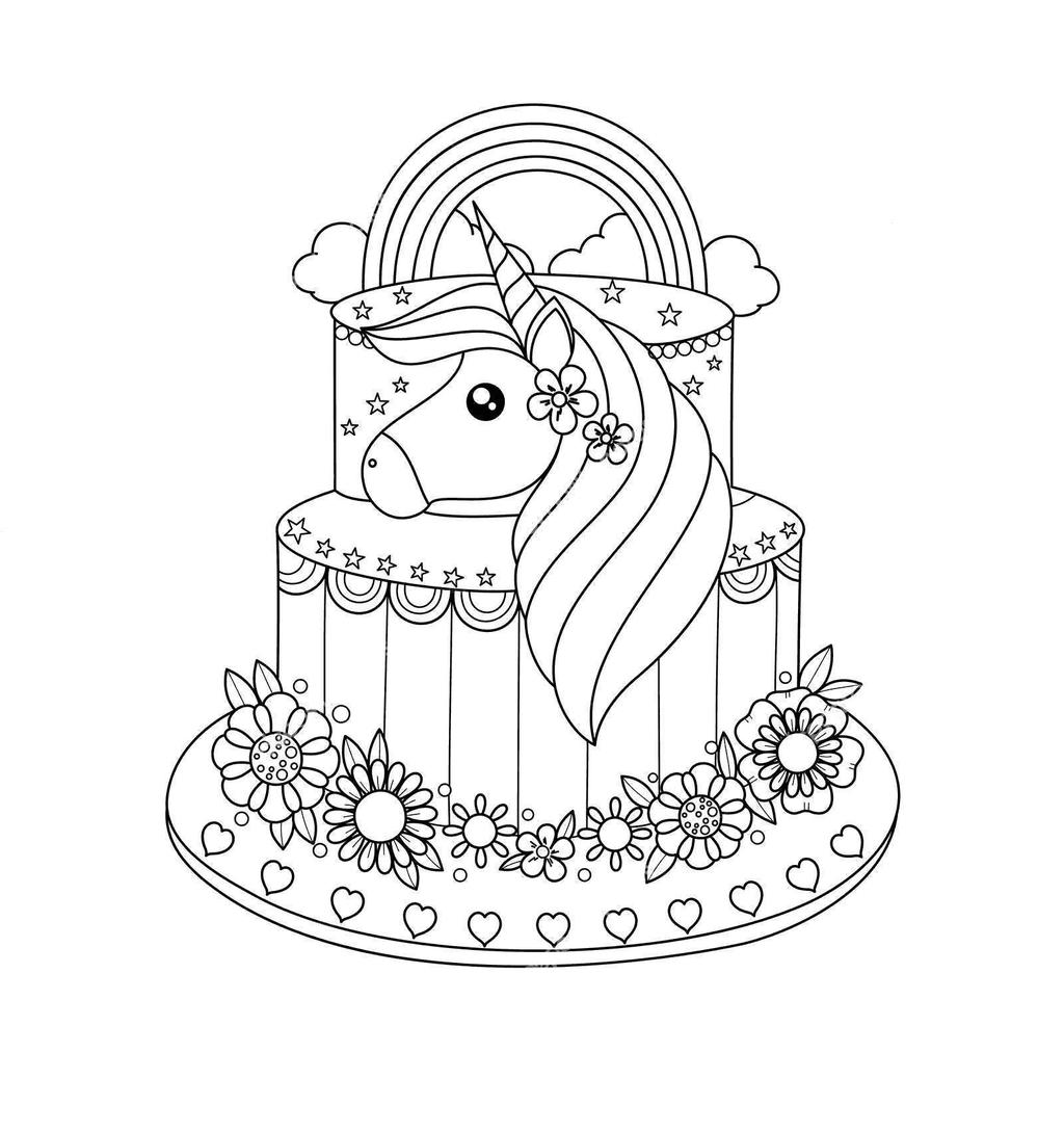 Cartoon Unicorn Cake Coloring Pages - Kristine-Overcomer