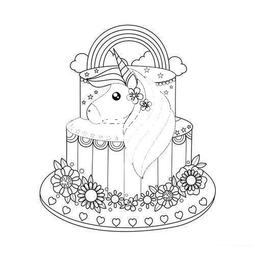 Free Unicorn Cake Coloring Pages Images printable