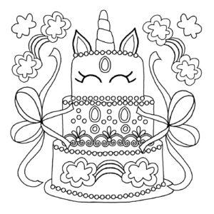 Free Unicorn Cake Coloring Pages Line Drawing printable