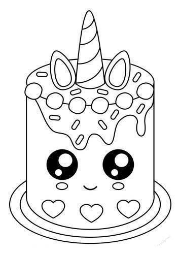 Unicorn Cake Coloring Pages Linear - Free Printable Coloring Pages