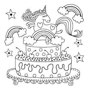 Unicorn Cake Coloring Pages Lineart - Free Printable Coloring Pages