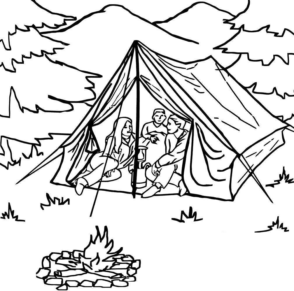 Camping Coloring Pages Family in Tent - Free Printable Coloring Pages