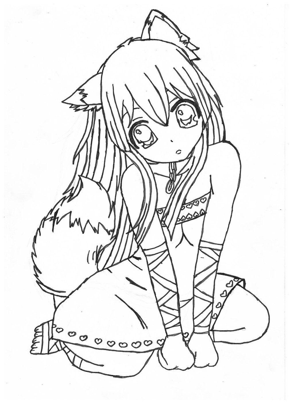 Free Emo Coloring Pages Fox Girl printable