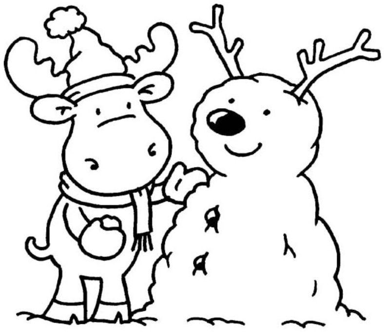 Free Moose Coloring Pages Moose with Snowman printable