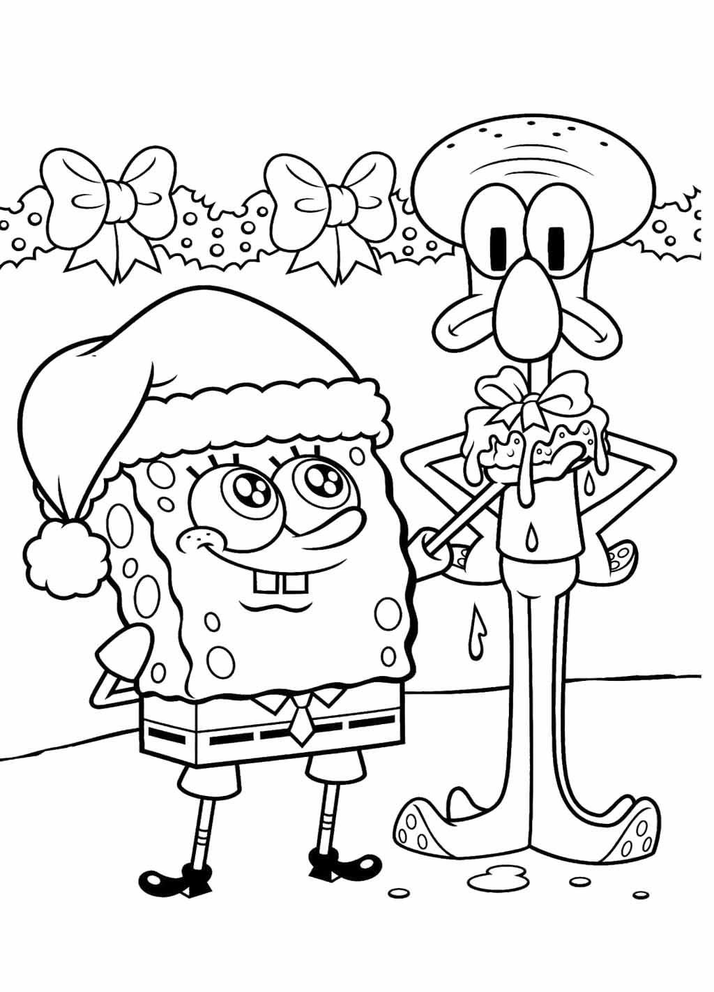 Free Squidward Coloring Pages Happy Christmas printable